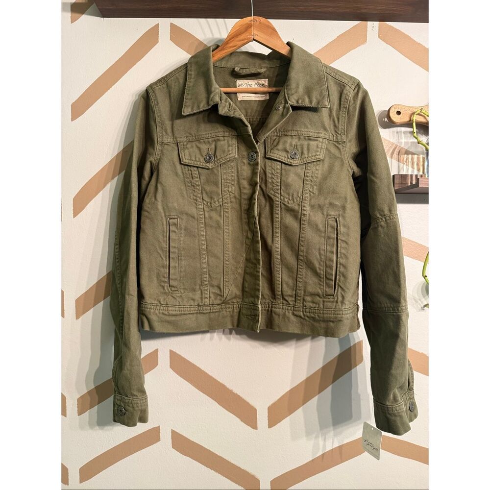 Free People Army Green Willow Rumors Button Front Denim Jacket Size Small NWT